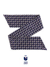 Dark blue twilly scarf in English printed silk FRANGY